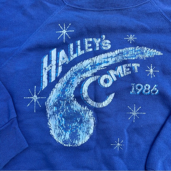 Hanes Blue Halley's Comet Crewneck Sweater 1986 vintage - Picture 3 of 5